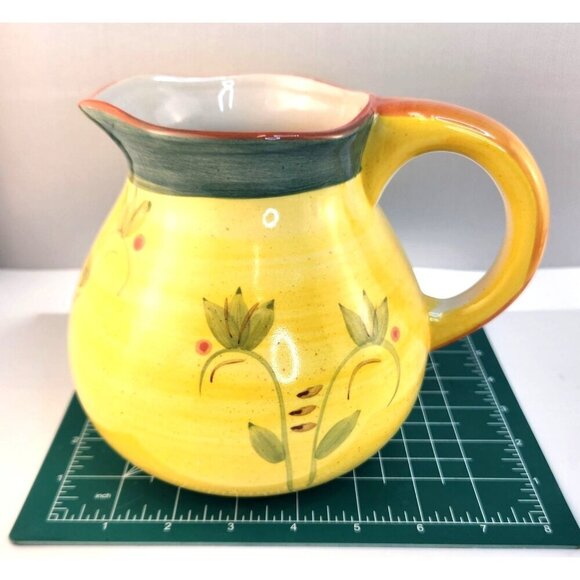 Ceramic Tuscan Style Water Pitcher Yellow Green Red Berries 6 inch with 4 inch o - Picture 8 of 11